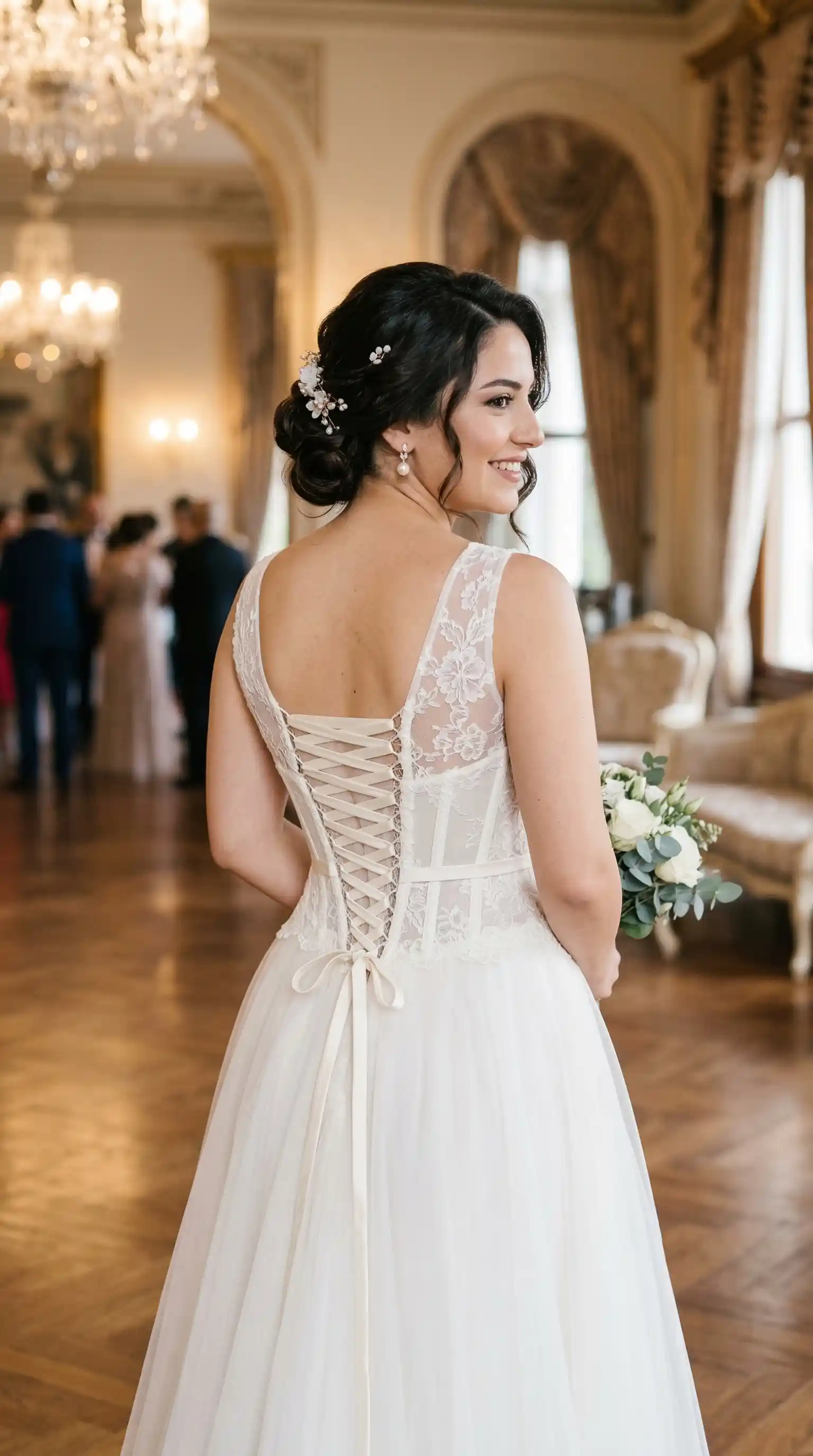 Korse destekli büyük beden gelinlik modeli