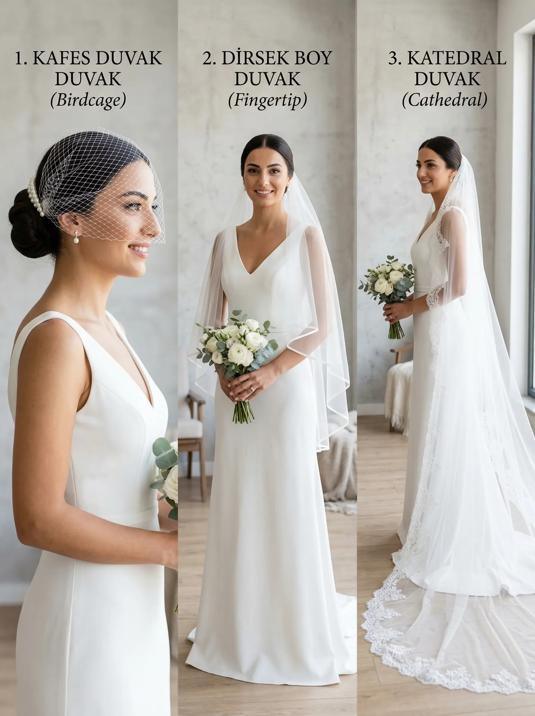 Rahibe duvak ve kafes duvak kullanan iki farklı gelin stili
