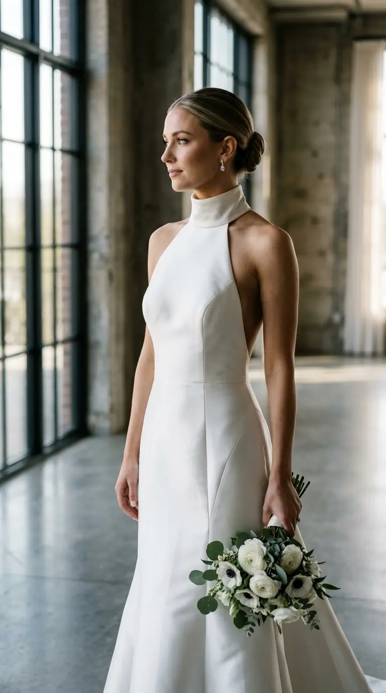 Halter yakalı gelinlik modeli