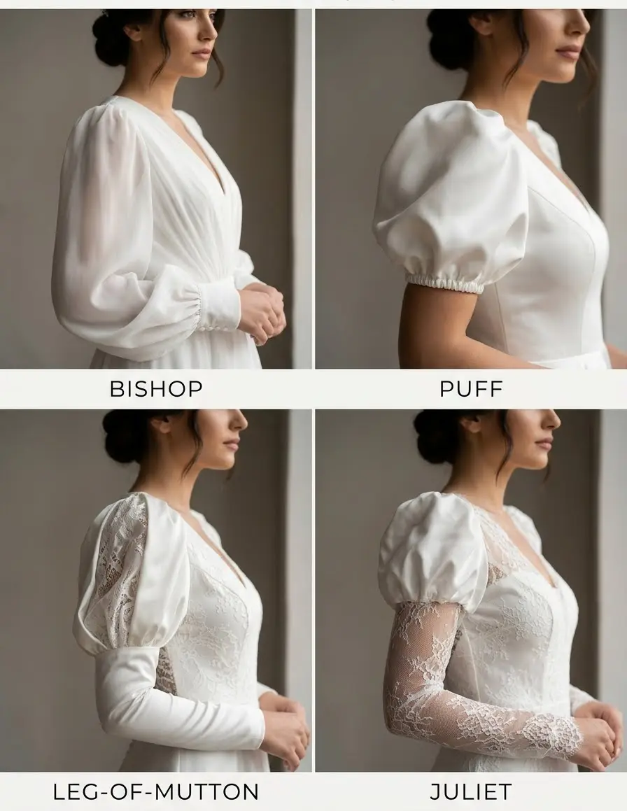 Kabarık kol tipleri: Bishop, Puff, Leg-of-Mutton ve Juliet sleeve detayları