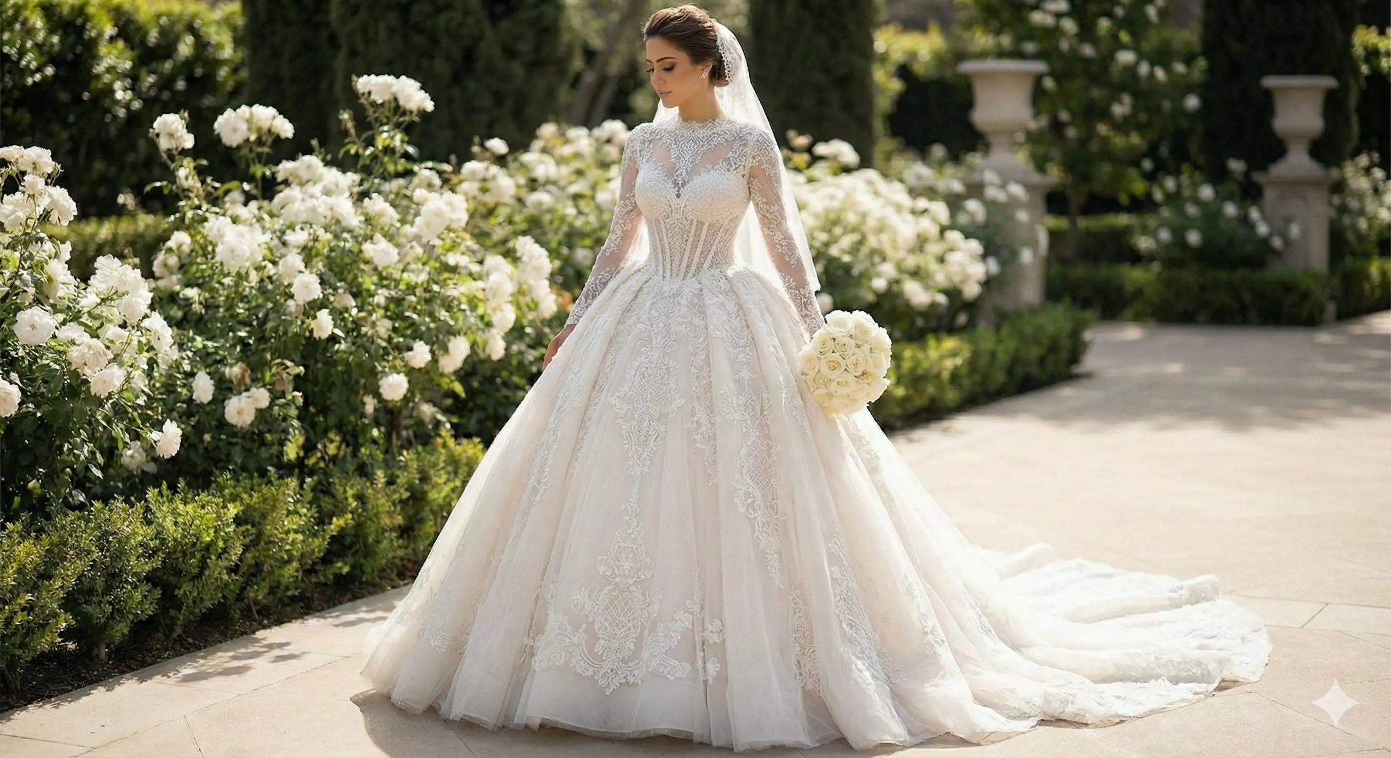 Bel detayı güçlü, kabarık prenses gelinlik