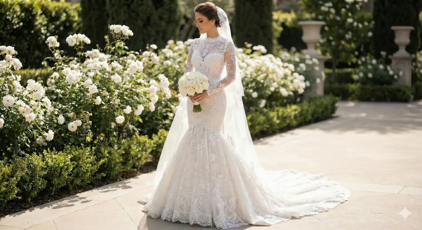 Tam balık dantelli gelinlik