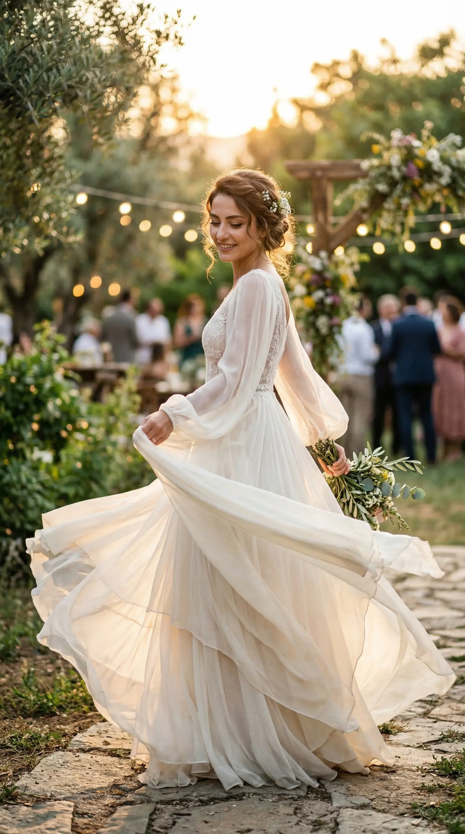 Şifon gelinlik kır düğünü