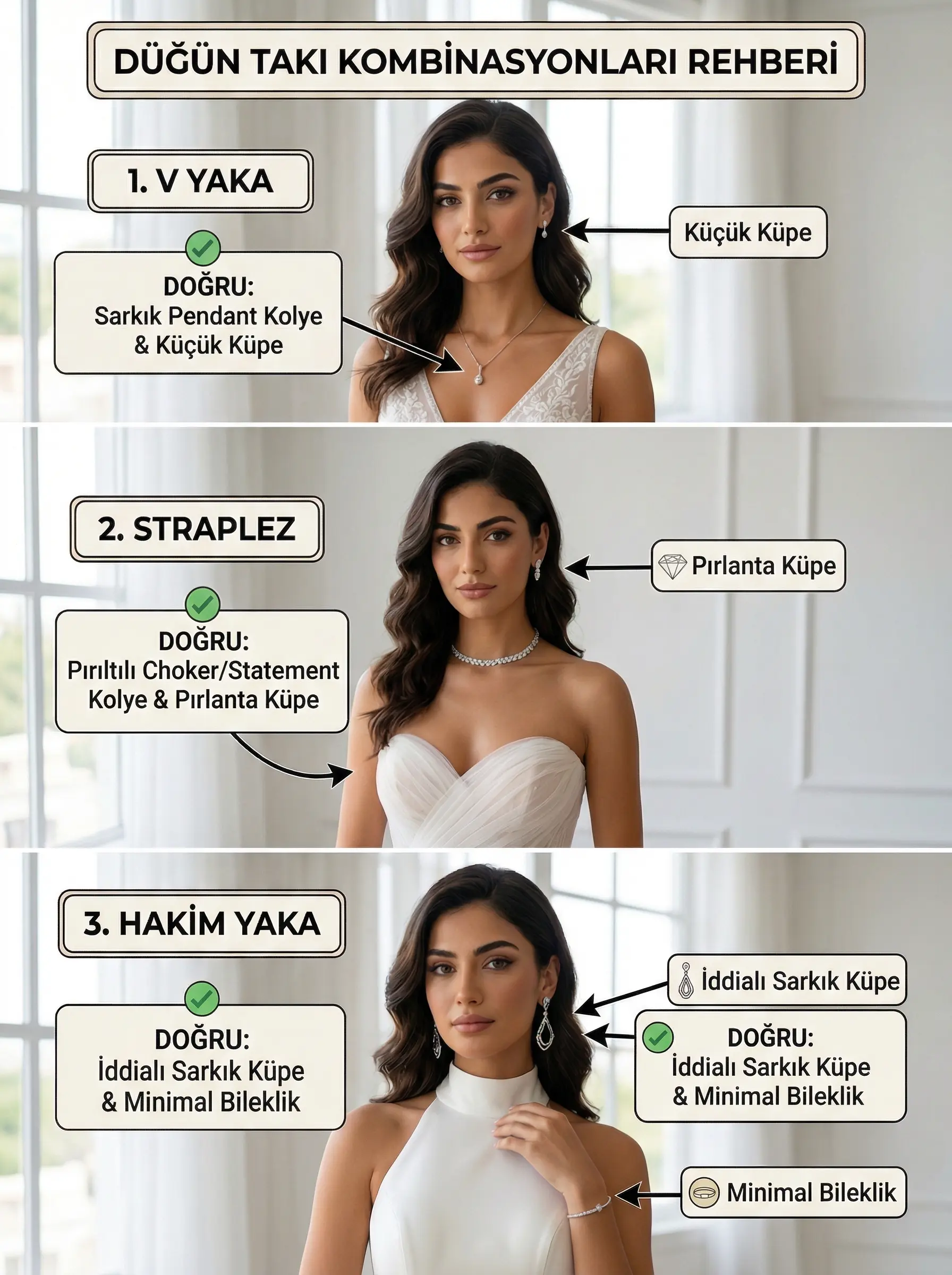 Yaka tiplerine göre gelin takı kombinasyonları rehberi